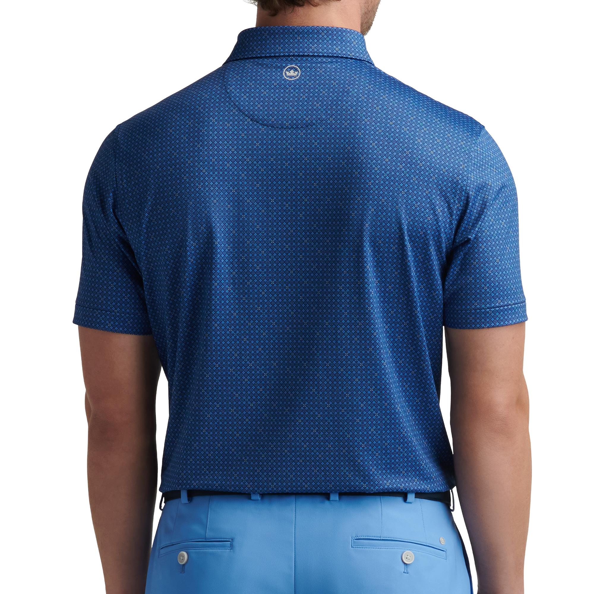 Back view of model in Peter Millar Castellina Performance Polo Shirt – luxury mens golf polo
